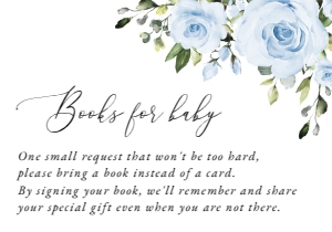 Dusty Blue Flowers Books For Baby, Baby Shower Stationery, Printable File, SH194: Dusty Blue Flowers Baby Shower Invitation Suite