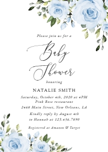 Dusty Blue Flowers Baby Shower Invitation design preview