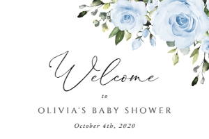 Dusty Blue Flowers Welcome Sign, Baby Shower Sign, Printable File, SH194, 24x36: Dusty Blue Flowers Baby Shower Mini Bundle - Party Items