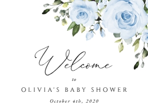 Dusty Blue Flowers Welcome Sign - Baby Shower Sign - Party Sign design preview