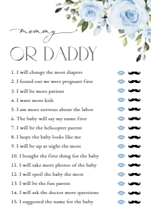 Dusty Blue Flowers Baby Shower Games Bundle - Set of 3 Games design preview