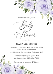 Purple Flowers Baby Shower Invitation, Baby Shower Stationery, Printable File, SH195: Purple Flowers Baby Shower Invitation