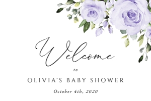 Purple Flowers Welcome Sign, Baby Shower Sign, Printable File, SH195, 24x36: Purple Flowers Baby Shower Mini Bundle - Party Items