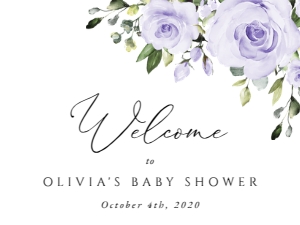 Purple Flowers Welcome Sign, Baby Shower Sign, Printable File, SH195, 18x24: Purple Flowers Baby Shower Mini Bundle - Party Items