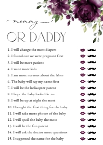Plum Purple Flowers Baby Shower Games Bundle - Set of 3 Games design preview