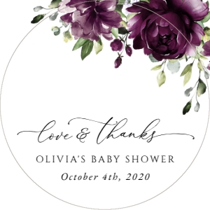Plum Purple Flowers Baby Shower Favor Tags design preview