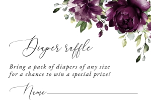 Plum Purple Flowers Diaper Raffle, Baby Shower Stationery, Printable File, SH196: Plum Purple Flowers Baby Shower Invitation Suite