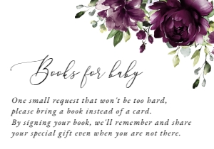 Plum Purple Flowers Books For Baby, Baby Shower Stationery, Printable File, SH196: Plum Purple Flowers Baby Shower Invitation Suite