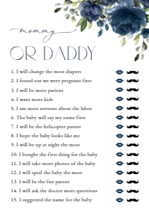Navy Blue Flowers Baby Shower Games Bundle - Set of 3 Games design preview