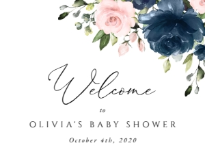 Navy and Blush Pink Flowers Welcome Sign - Baby Shower Sign design preview