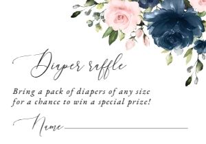 Navy and Blush Flowers Diaper Raffle, Baby Shower Stationery, Printable File, SH198: Navy and Blush Pink Flowers Baby Shower Mini Bundle - Party Items