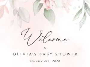 Blush Flowers, Pink Flowers, Greenery, Baby Shower Welcome Sign design preview