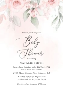 Blush Pink Flowers, Greenery, Baby Shower Invitation Suite design preview
