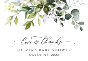 Eucalyptus Flat Thank You Card, Baby Shower Stationery, Printable File, SH200: Eucalyptus Leaves and Greenery Baby Shower Mini Bundle