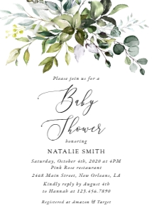 Eucalyptus Baby Shower Invitation, Baby Shower Stationery, Printable File, SH200: Eucalyptus Leaves and Greenery Baby Shower Mini Bundle