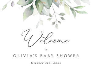 Greenery Welcome Sign, Baby Shower Sign, Printable File, SH201, 18x24: Eucalyptus Leaves and Greenery Welcome Sign - Baby Shower Sign