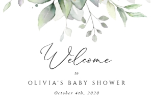 Greenery Welcome Sign, Baby Shower Sign, Printable File, SH201, 24x36: Eucalyptus Leaves and Greenery Welcome Sign - Baby Shower Sign