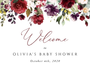 Burgundy, Purple and Blush Flowers Baby Shower Welcome Sign design preview