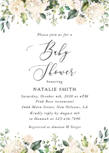 Cream White Flowers Baby Shower Invitation Suite design preview