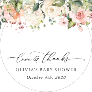 Pink, Orange and White Flowers Baby Shower Circle Favor Tags, Gift Tags, Printable File, SH204: Pink, Orange and White Flowers Baby Shower Favor Tags