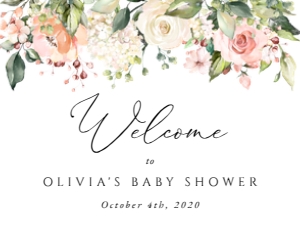 Pink, Orange and White Flowers Welcome Sign - Baby Shower Sign design preview