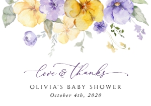 Purple and Yellow Flowers Baby Shower Thank You Card design preview