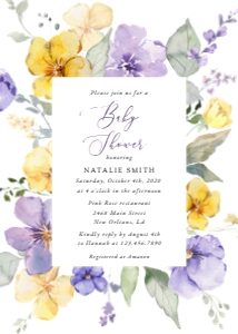 Purple and Yellow Flowers Baby Shower Invitation Suite design preview