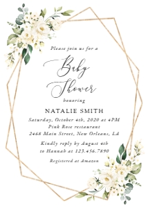 Cream White Flowers Baby Shower Invitation design preview