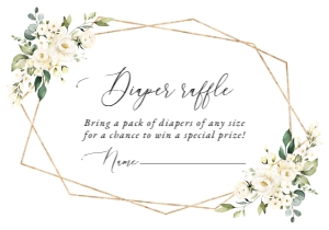 White Flowers Diaper Raffle, Baby Shower Stationery, Printable File, SH207 SH208: Navy and Cream White Flowers Baby Shower Invitation Suite