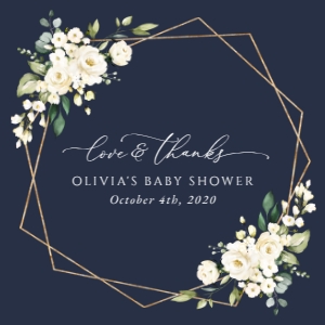 Navy and Cream White Flowers Baby Shower Favor Tags design preview