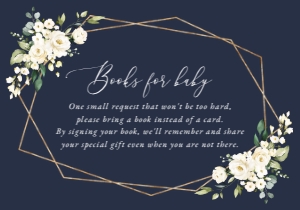 Navy and White Flowers Books For Baby, Baby Shower Stationery, Printable File, SH208: Navy and Cream White Flowers Baby Shower Invitation Suite