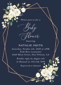 Navy and White Flowers Baby Shower Invitation, Baby Shower Stationery, Printable File, SH208: Navy and Cream White Flowers Baby Shower Invitation Suite