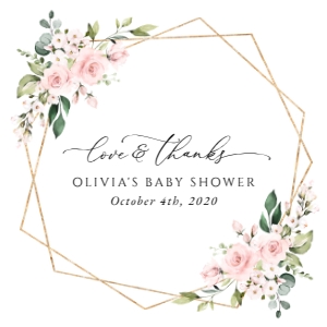 Pink Flowers Baby Shower Square Favor Tags, Gift Tags, Printable File, SH209: Blush Pink Flowers Baby Shower Favor Tags
