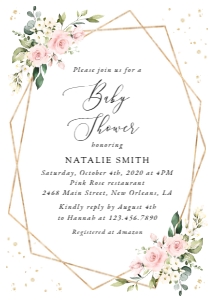 Pink Flowers and Gold Confetti Baby Shower Invitation Suite design preview