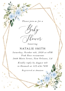 Blue Flowers and Gold Confetti Baby Shower Invitation Suite design preview