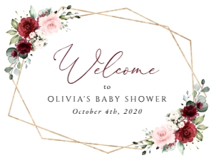 Burgundy and Blush Pink Flowers Welcome Sign - Baby Shower Sign design preview
