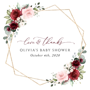 Burgundy and Blush Pink Flowers Baby Shower Favor Tags design preview