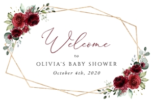 Burgundy Red Flowers Welcome Sign, Baby Shower Sign, Printable File, SH214, 24x36: Burgundy Red Flowers Welcome Sign - Baby Shower Sign - Party Sign
