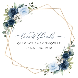 Navy and Blue Flowers Baby Shower Square Favor Tags, Gift Tags, Printable File, SH216: Navy and Blue Flowers Baby Shower Mini Bundle - Party Items