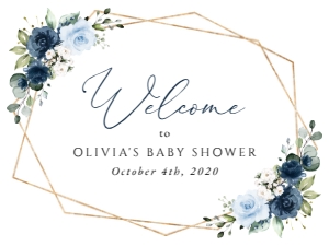 Navy and Blue Flowers Welcome Sign - Baby Shower Sign design preview