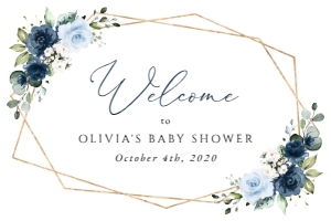 Navy and Blue Flowers Welcome Sign, Baby Shower Sign, Printable File, SH216, 24x36: Navy and Blue Flowers Baby Shower Mini Bundle - Party Items
