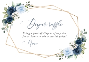 Navy and Blue Flowers Diaper Raffle, Baby Shower Stationery, Printable File, SH216: Navy and Blue Flowers Baby Shower Mini Bundle - Party Items