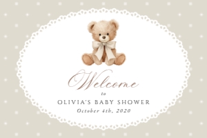 Teddy Bear, Beige Polka Dots Welcome Sign, Gender Neutral Baby Shower, Printable File, SH217, 24x36: Teddy Bear and Beige Polka Dots Welcome Sign - Baby Shower Sign