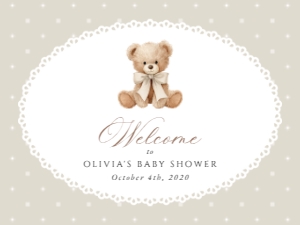 Teddy Bear and Beige Polka Dots Welcome Sign - Baby Shower Sign design preview