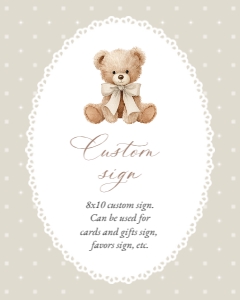 Teddy Bear, Beige Polka Dots Custom Sign, Printable File, SH217 SH221, 8x10: Teddy Bear and Beige Polka Dots Custom Sign - First Birthday Sign