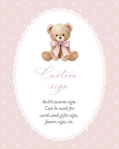 Teddy Bear, Pink Polka Dots Custom Sign, Printable File, SH218 SH224, 8x10: Teddy Bear and Pink Polka Dots Baby Shower Mini Bundle