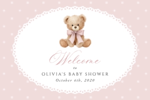 Teddy Bear, Pink Polka Dots Welcome Sign, Girl Baby Shower, Printable File, SH218, 24x36: Teddy Bear and Pink Polka Dots Baby Shower Mini Bundle