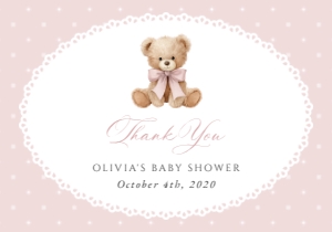 Teddy Bear, Pink Polka Dots Thank You Card, Girl Baby Shower, Printable File, SH218: Teddy Bear and Pink Polka Dots Baby Shower Mini Bundle