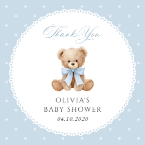 Teddy Bear and Blue Polka Dots Baby Shower Favor Tags design preview