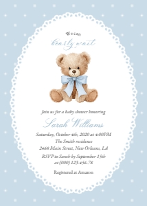 Teddy Bear and Blue Polka Dots Baby Shower Invitation Suite design preview